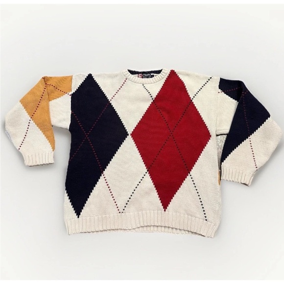 Vintage Chaps Ralph Lauren Sweater Men's Large Argyle Cotton 90s Preppy Grandpa - Picture 1 of 7